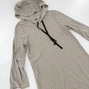 Chance or Fate Hoodie Tunic Striped Pullover Women Large Gray Black 3/4 Sleeve